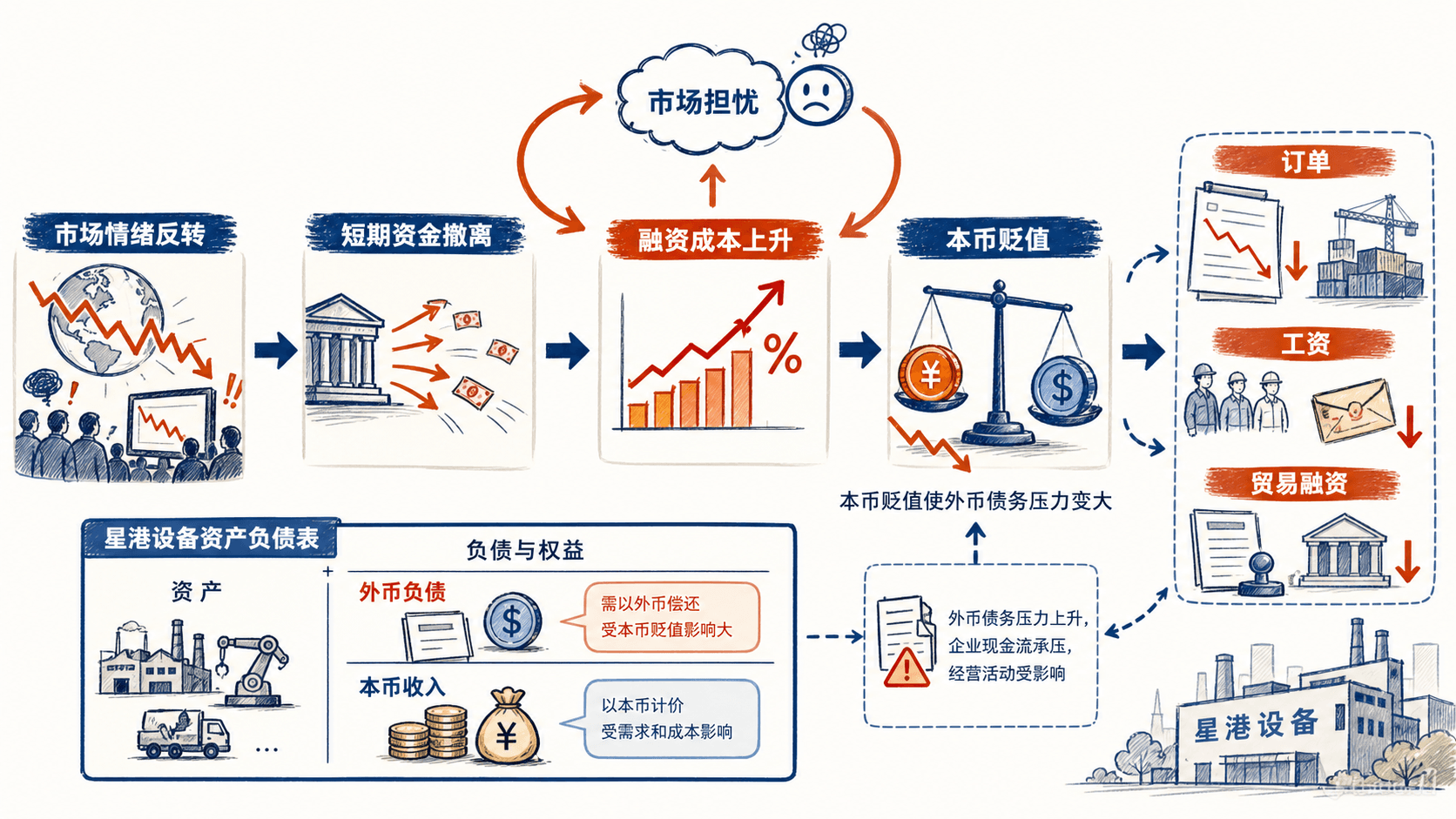 市场情绪转弱、资金撤离、汇率承压与外币债务负担如何沿融资和经营链条传导到企业