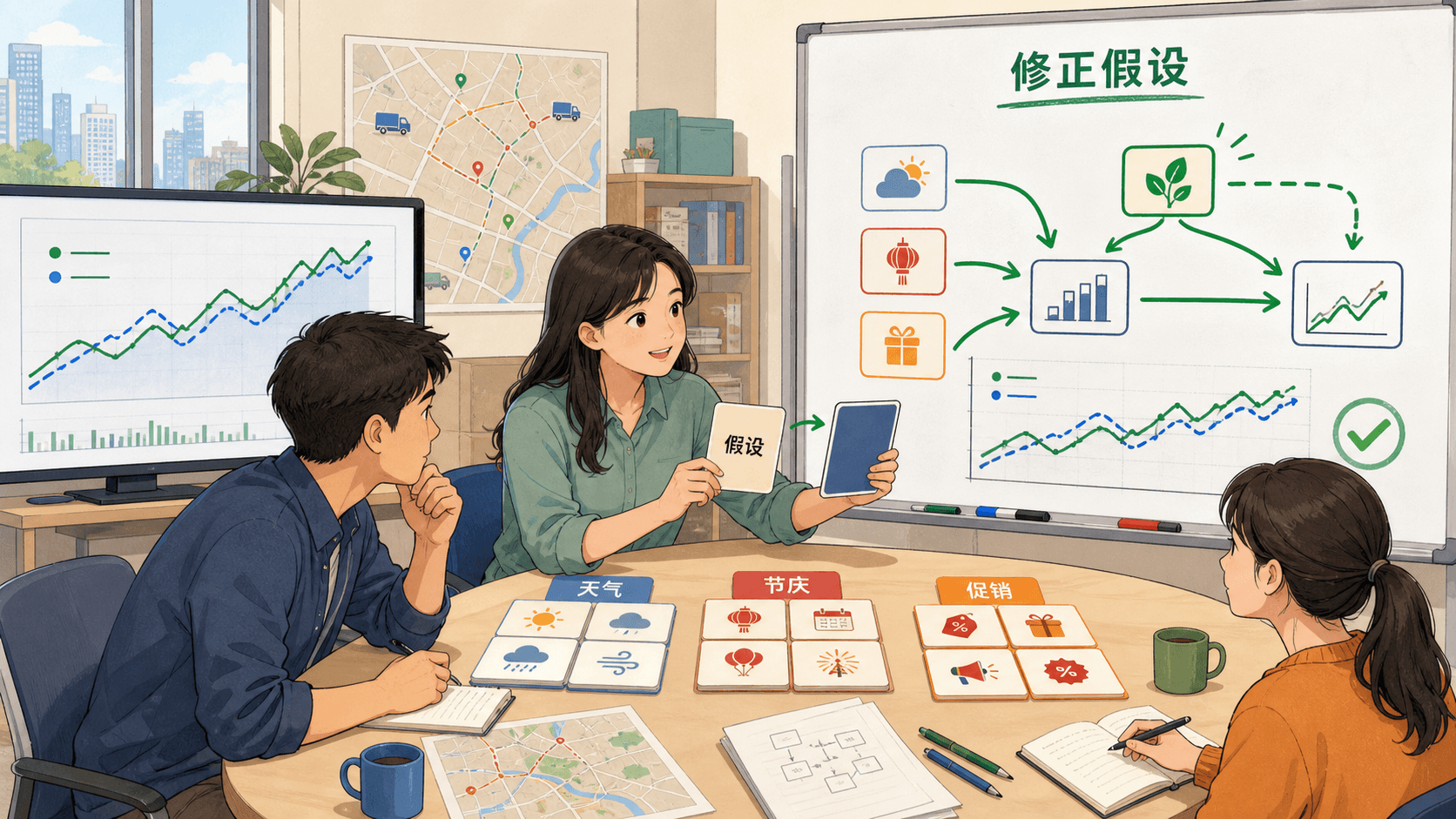 课程插图:本节后段:分批试点的时间线,展示小片区测试、指标监测、复盘、修正规则和再扩展的循环
