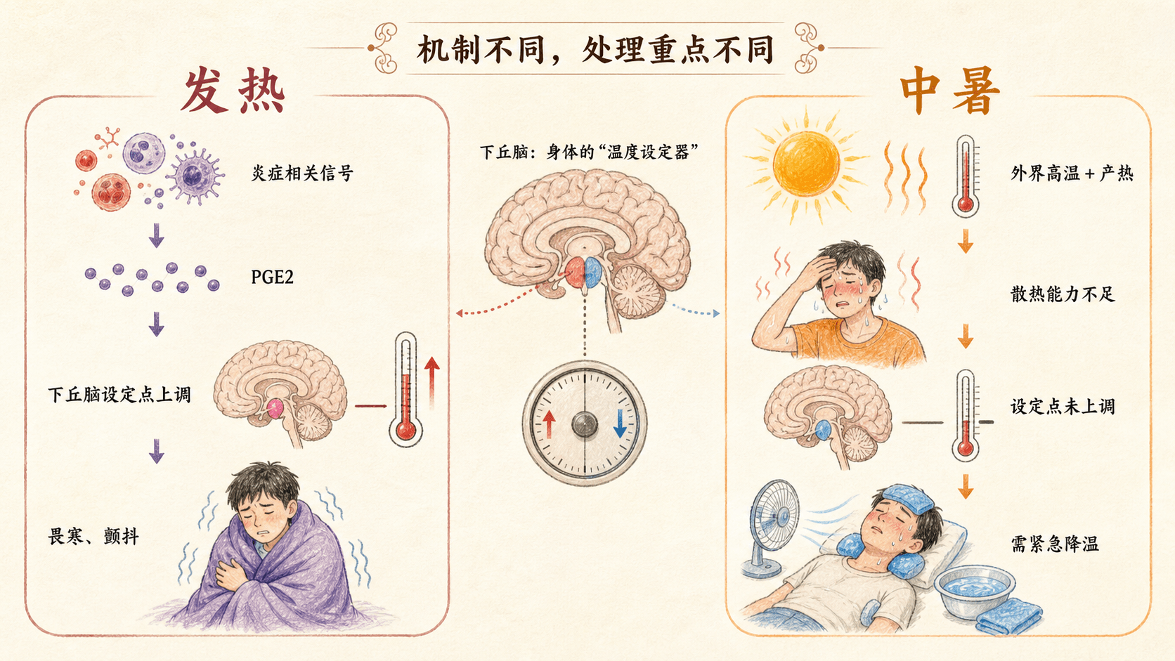 发热与热射病的机制对比