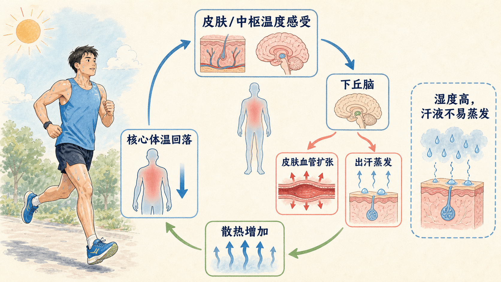 夏季运动时的体温负反馈环