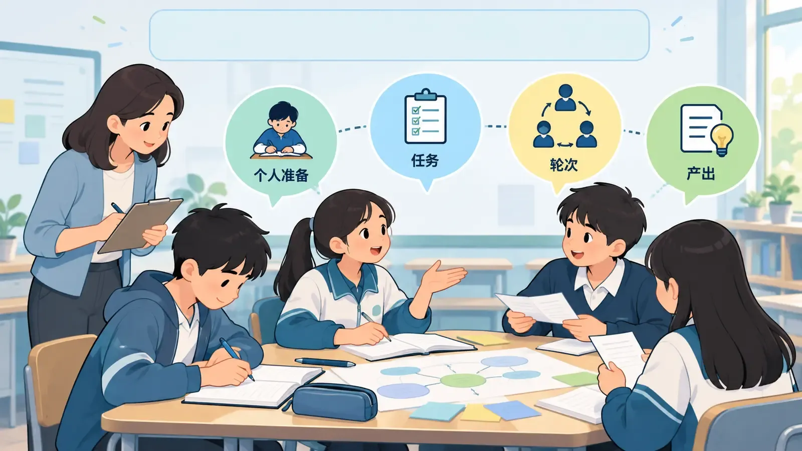 教师根据个人记录与组内互动判断讨论冷场原因
