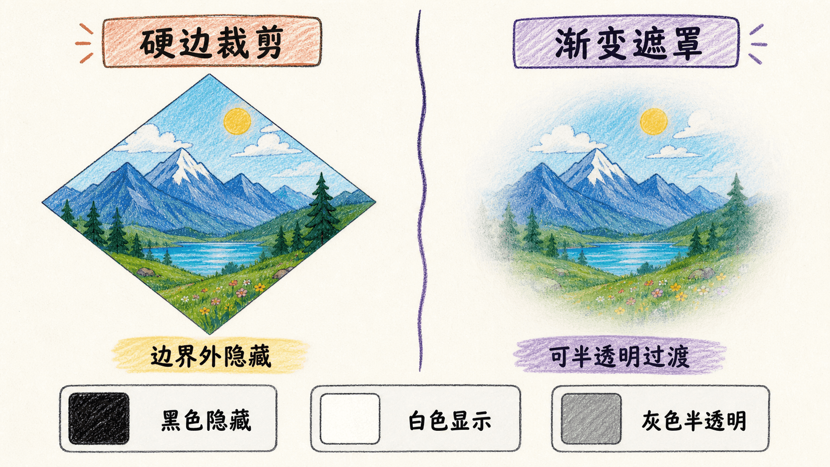 硬边裁剪与渐变遮罩的差异