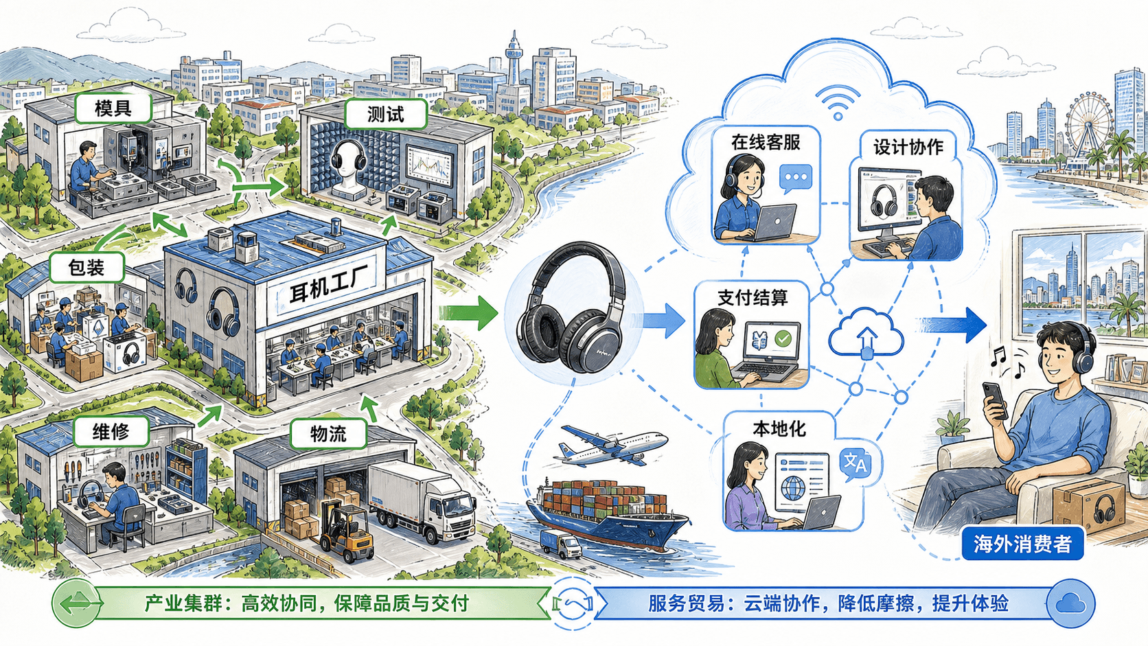 跨境服务贸易的协同网络:设计、云端客服、支付、物流与本地维修如何配合完成交付