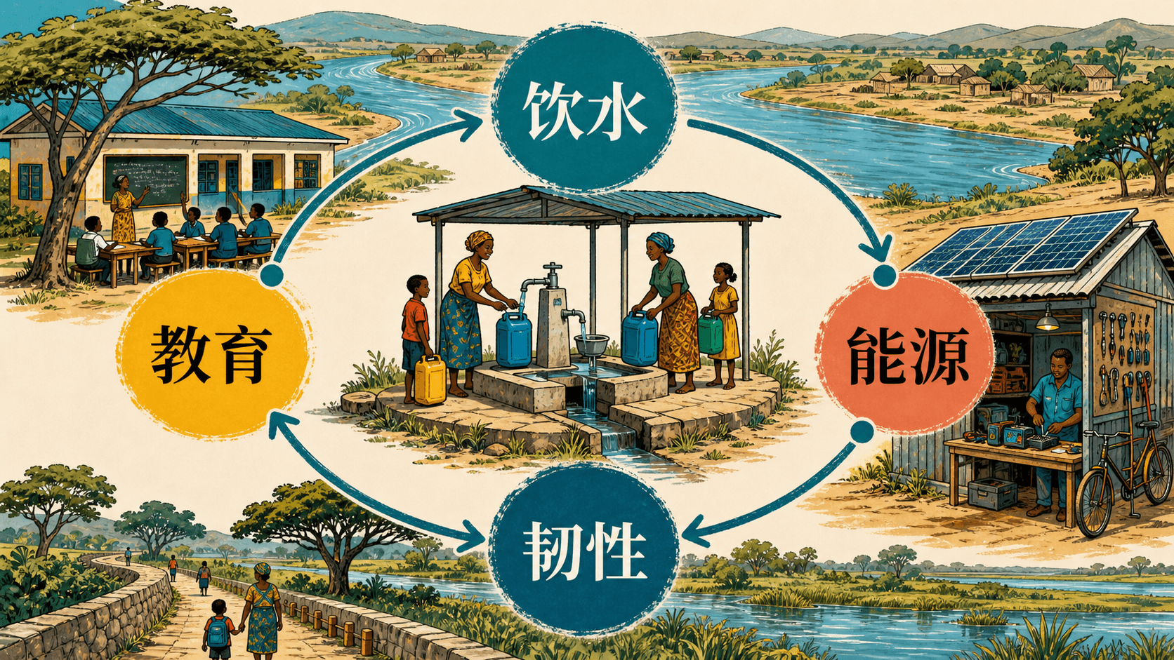 饮水、教育、能源与气候韧性的相互连接