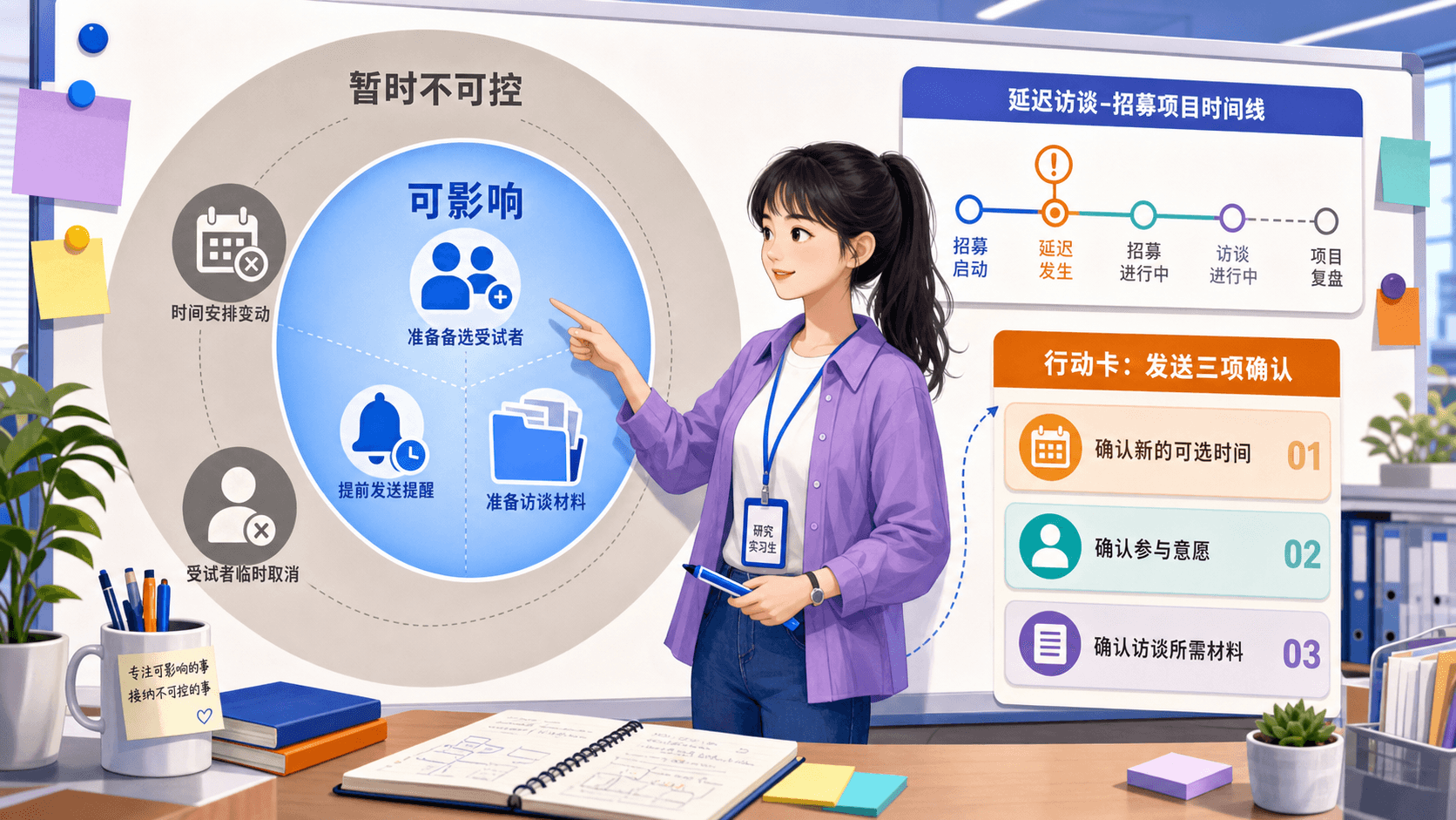 用两个圆圈区分实习生可控制行动与不可控制外部因素的彩色信息图