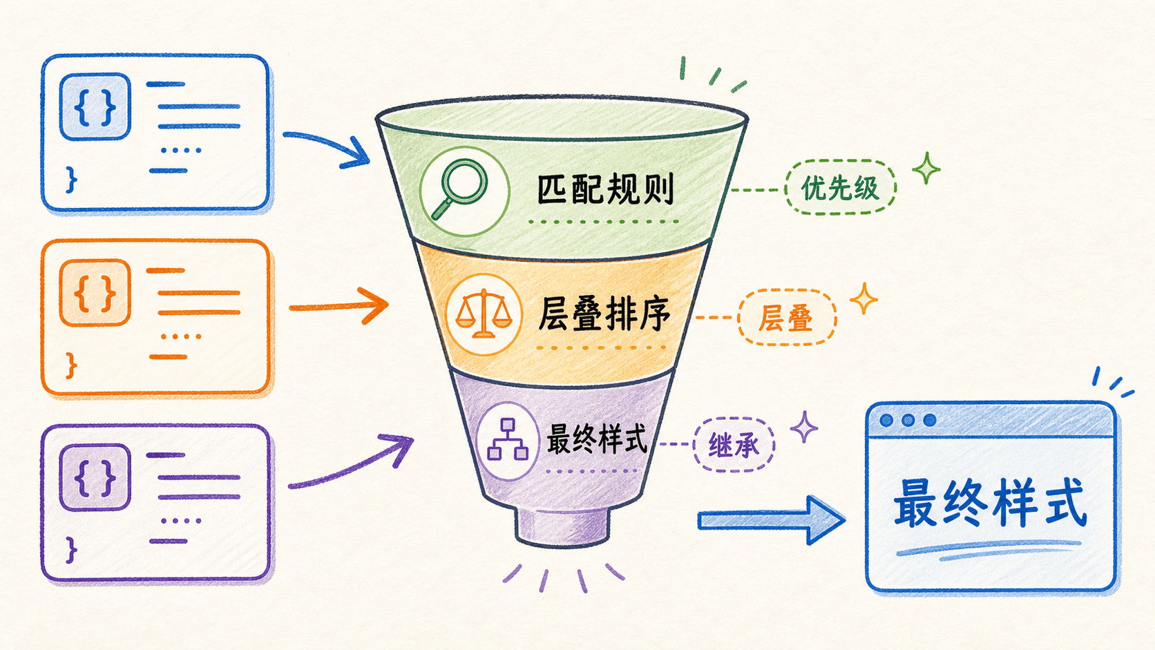 CSS 规则经过匹配、层叠排序后得到最终样式