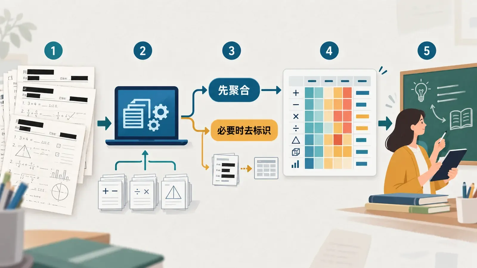 从原始作答到匿名错误矩阵的数据最小化流程