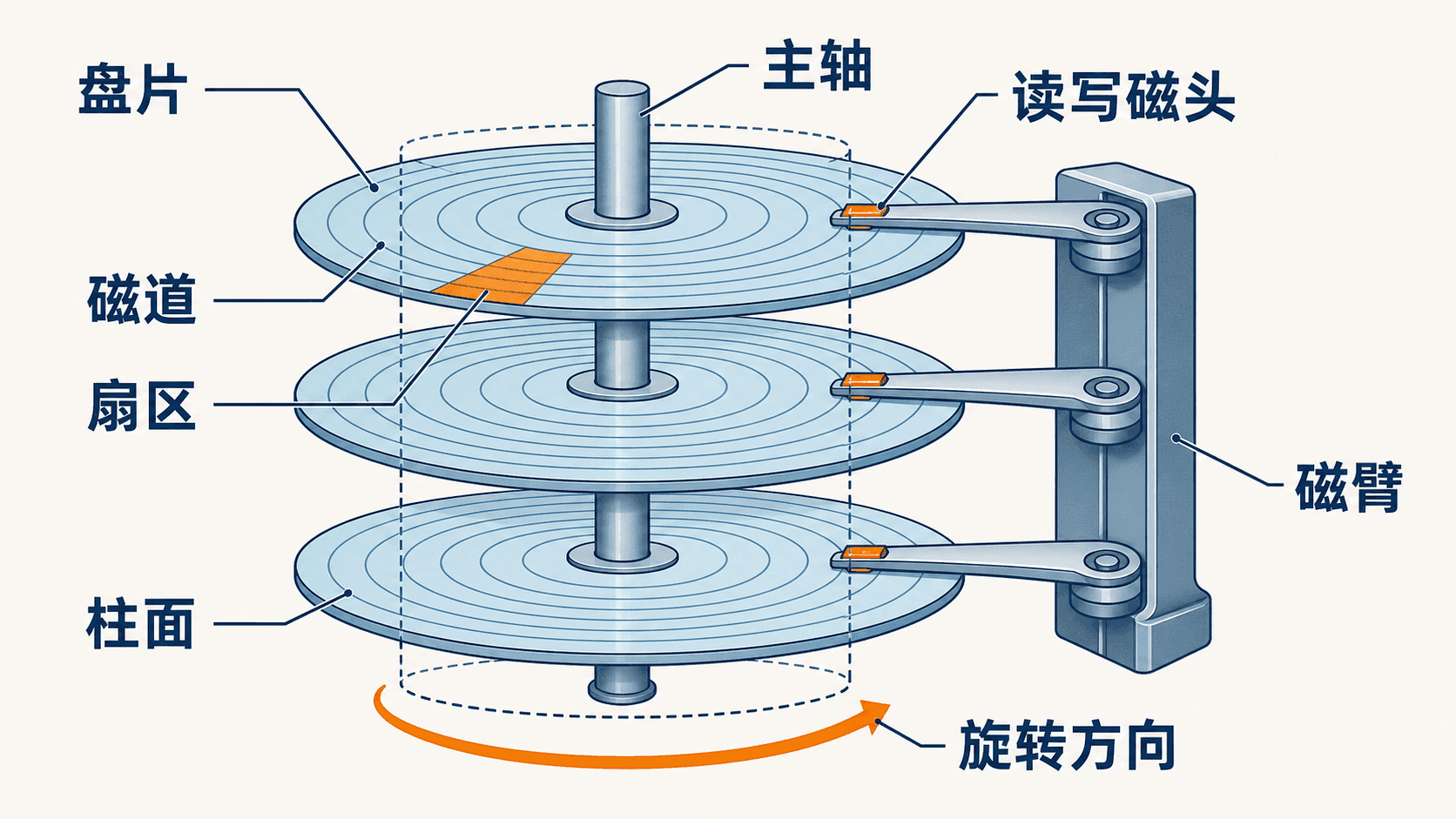 机械磁盘的盘片磁道扇区柱面与磁头结构
