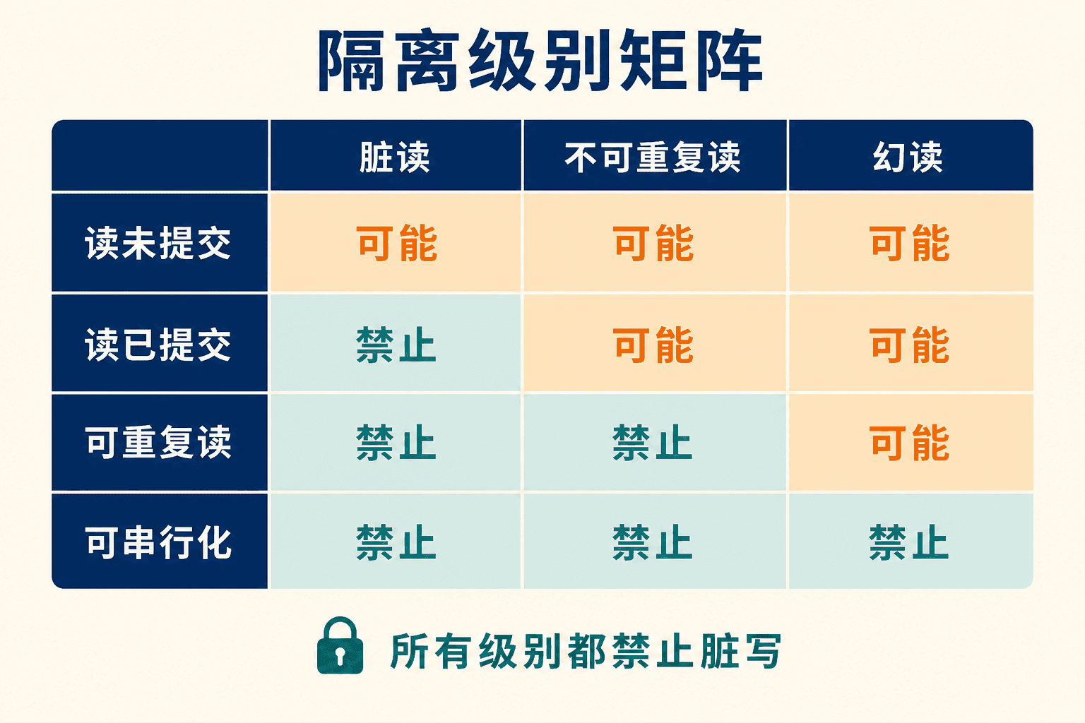 四种 SQL 隔离级别与并发异常矩阵