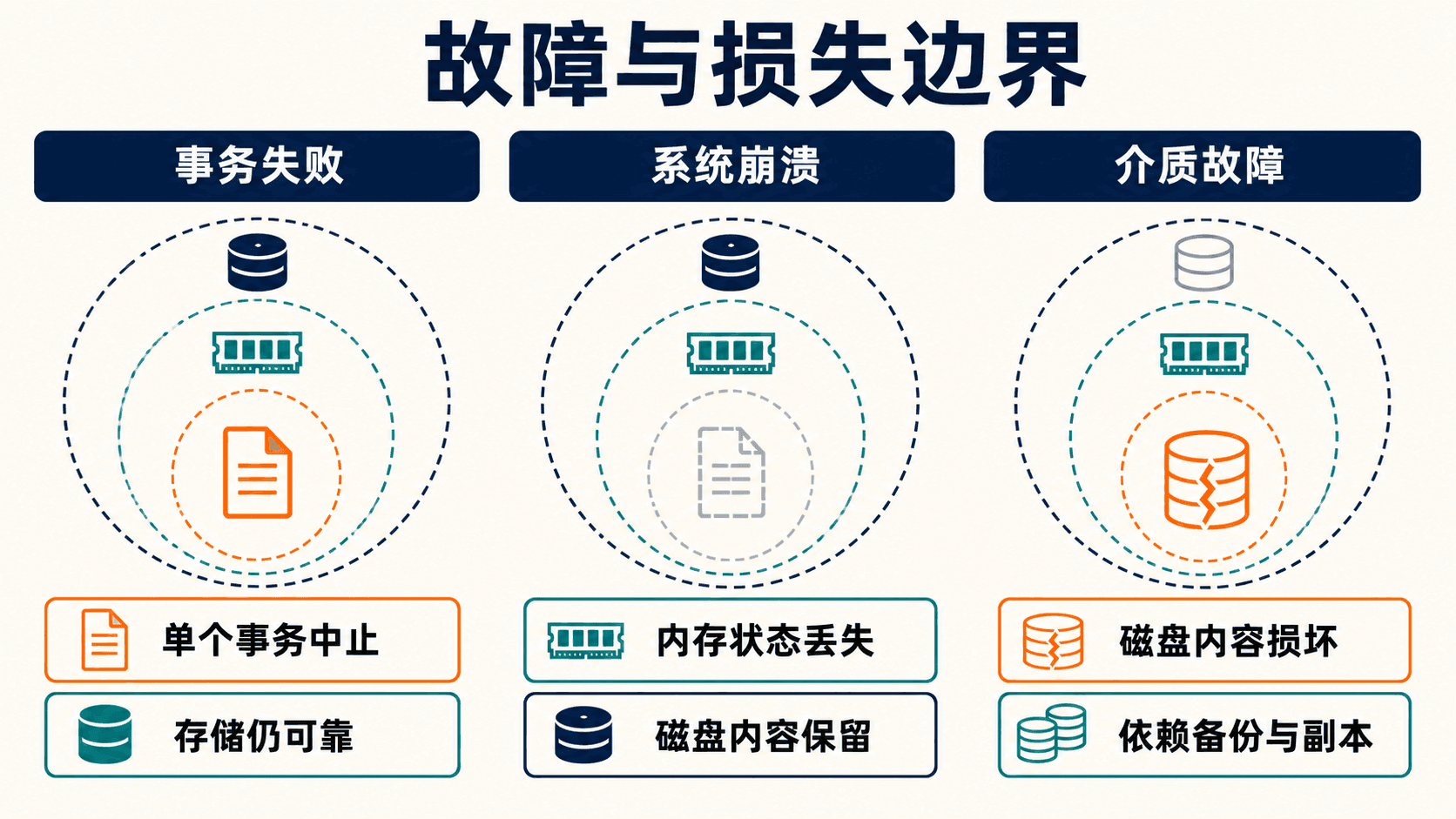 事务失败、系统崩溃与介质故障的损失边界