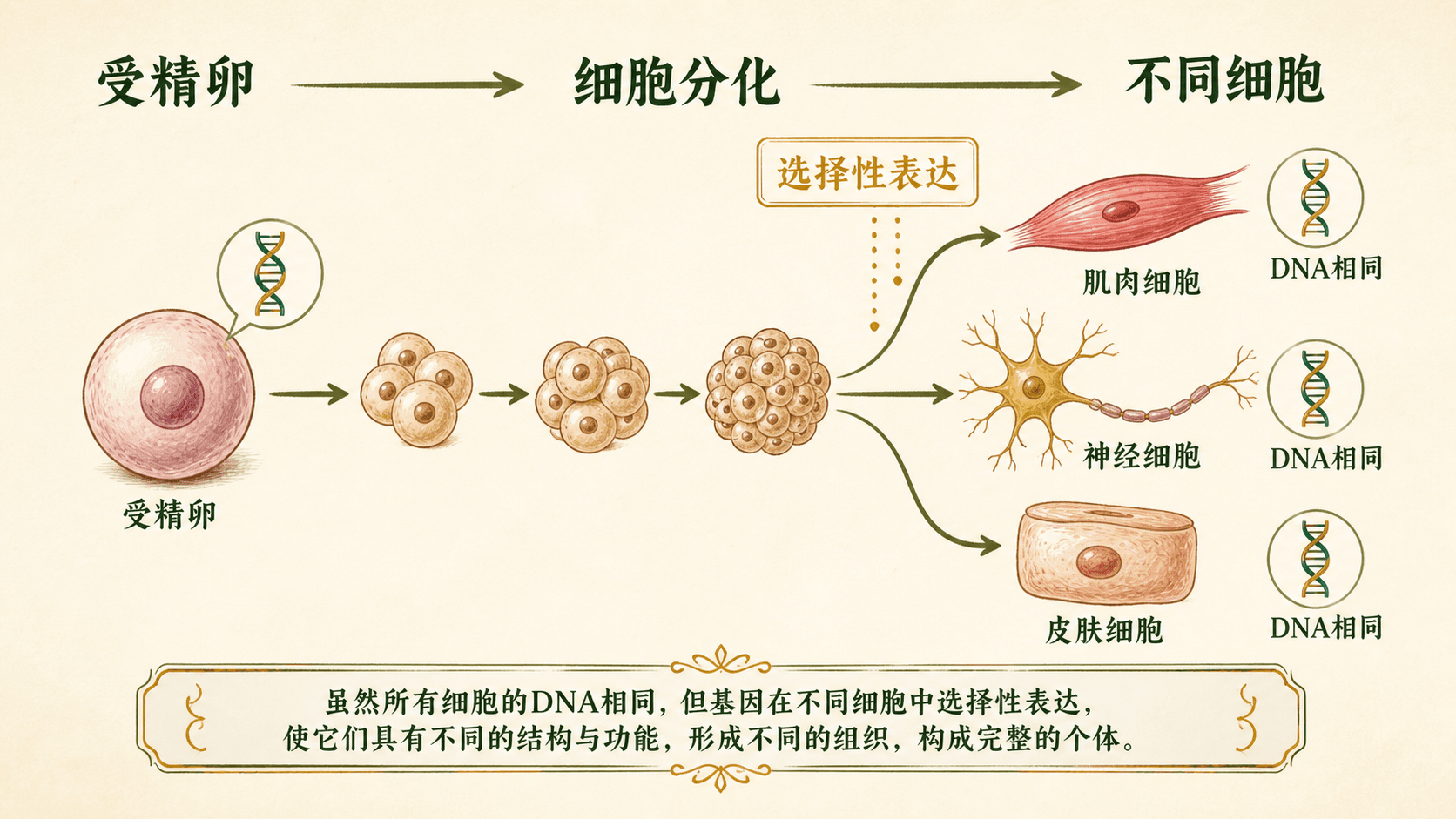 从受精卵到不同组织,关键在于基因选择性表达