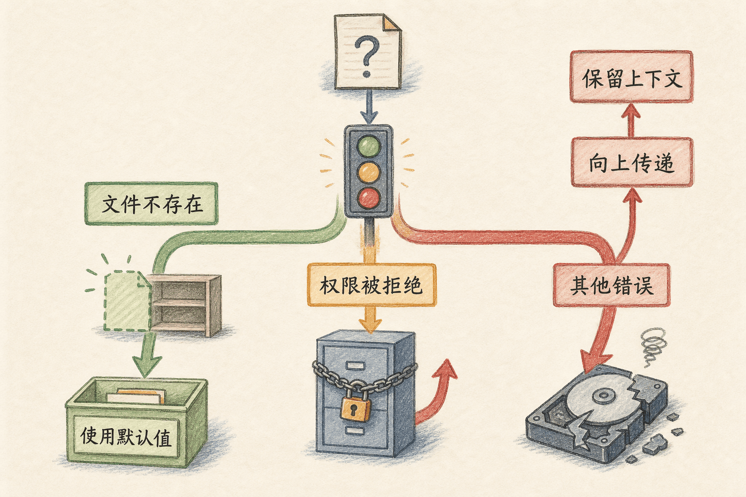 io ErrorKind 按错误类别分流为恢复、重试和向上传播的决策图