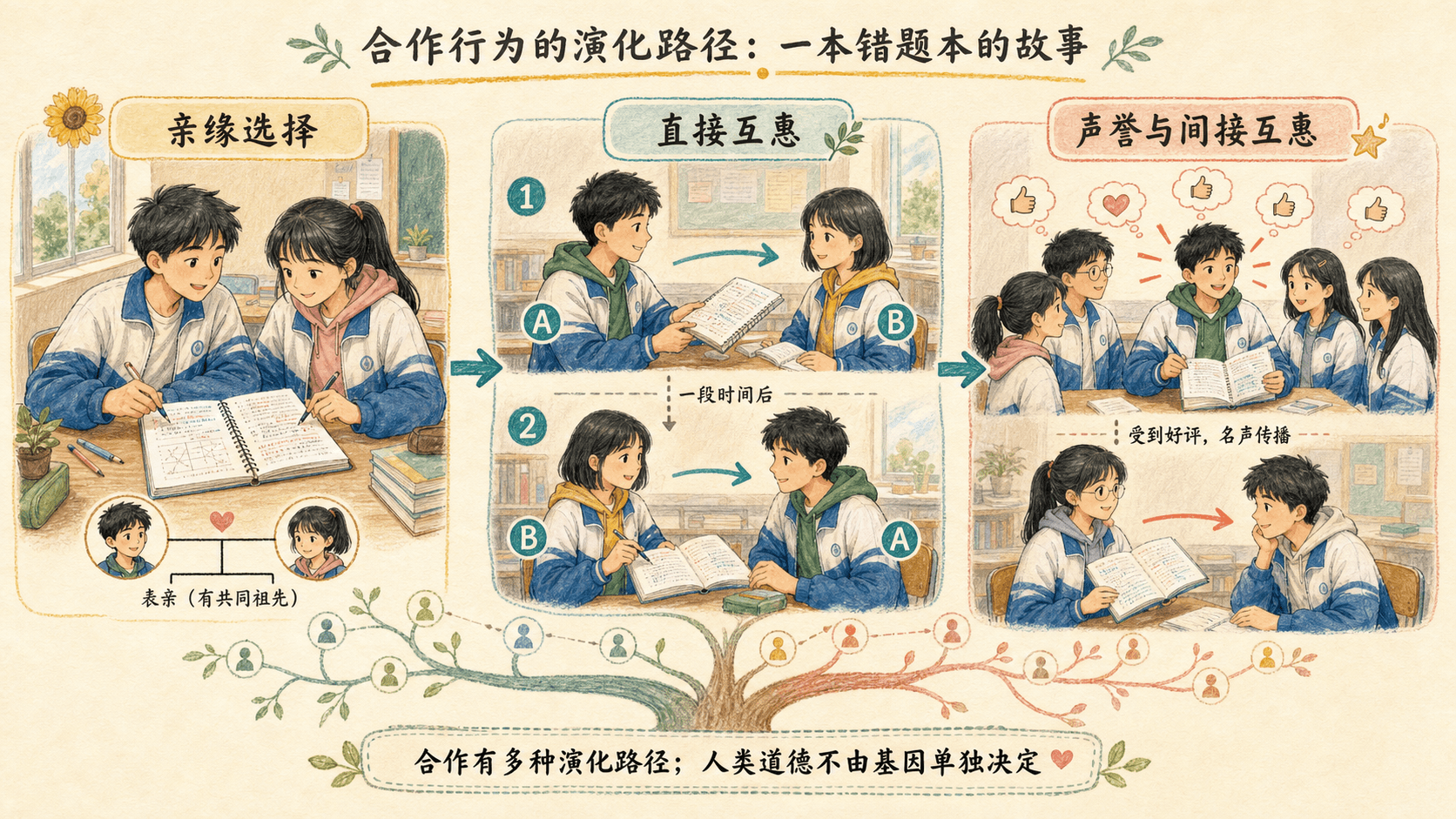 从亲缘、直接互惠到声誉的合作行为进化解释