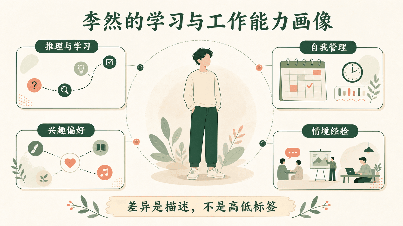 李然的学习与工作能力画像:推理与学习、自我管理、兴趣偏好与情境经验