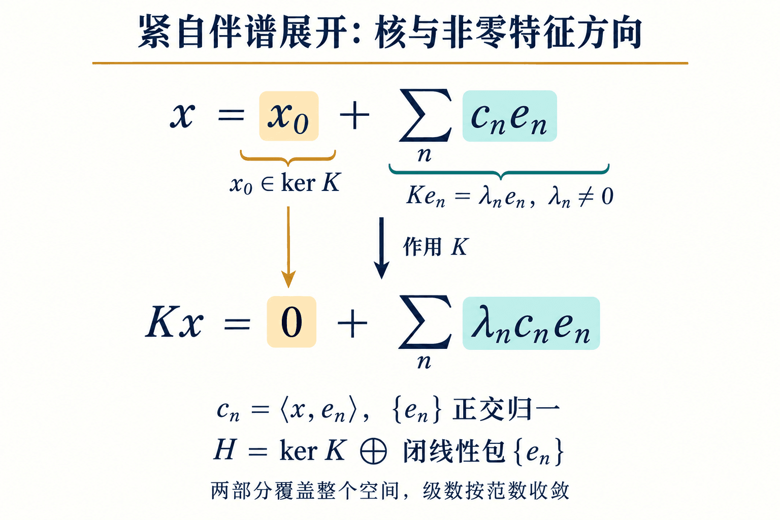 紧自伴算子的特征展开需要包含核