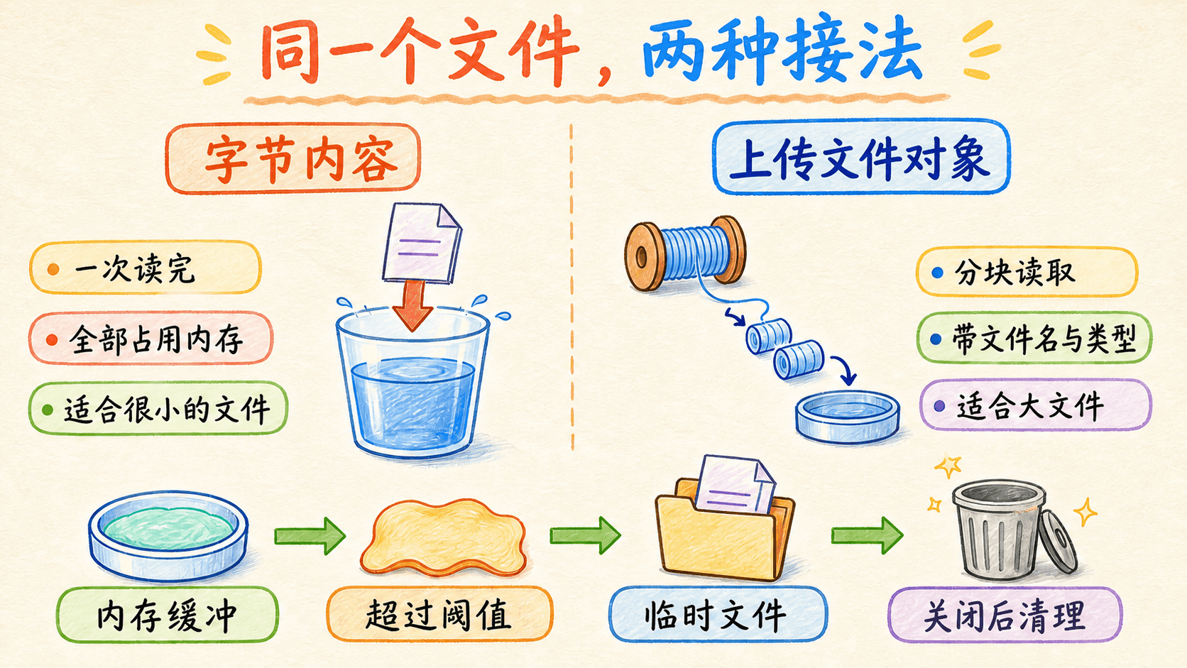 字节内容与上传文件对象的读取和存储差异