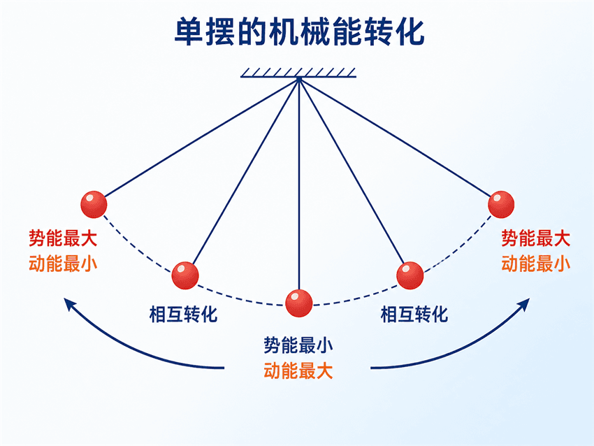 单摆从高处摆到最低处,重力势能与动能相互转化
