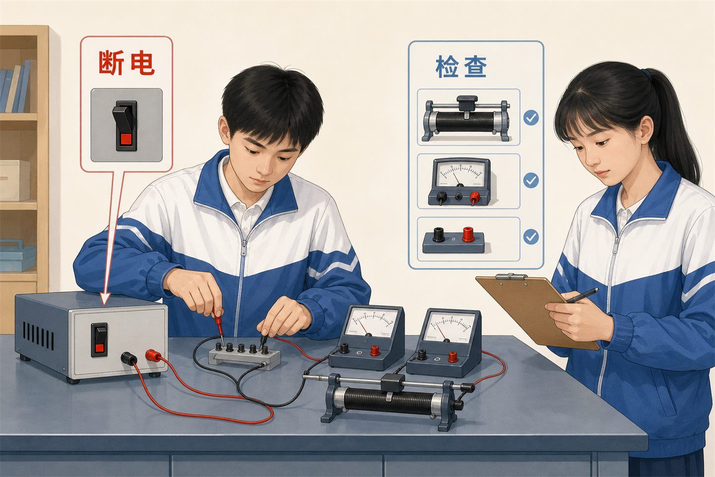 断电接线与闭合开关前检查的实验台