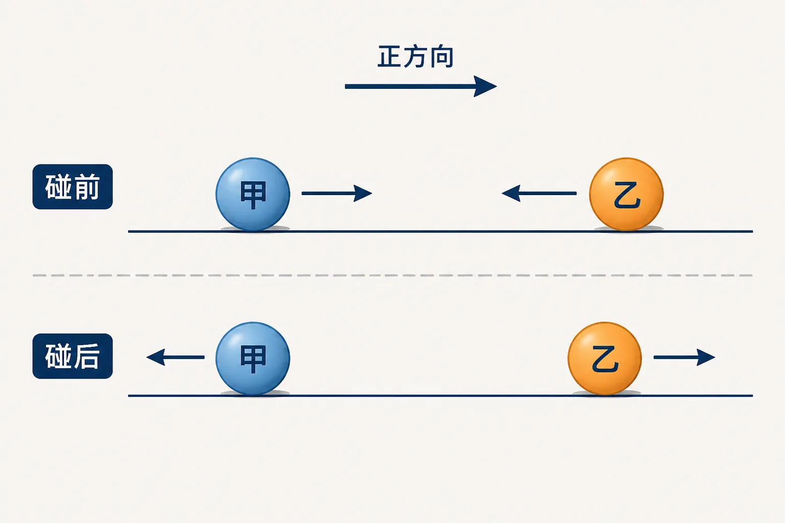 一维碰撞前后速度与正方向示意