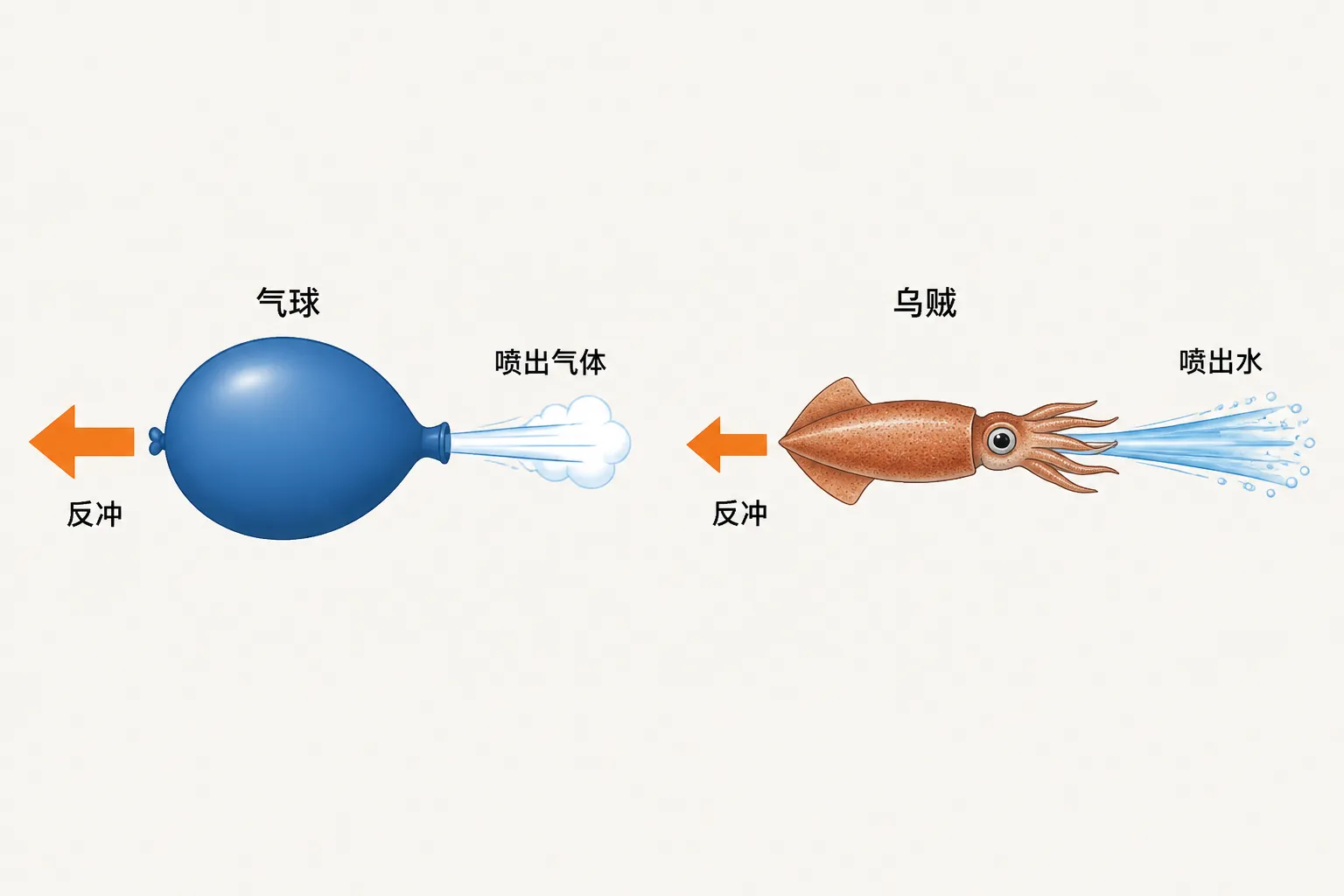 气球与乌贼喷水形成的反冲运动