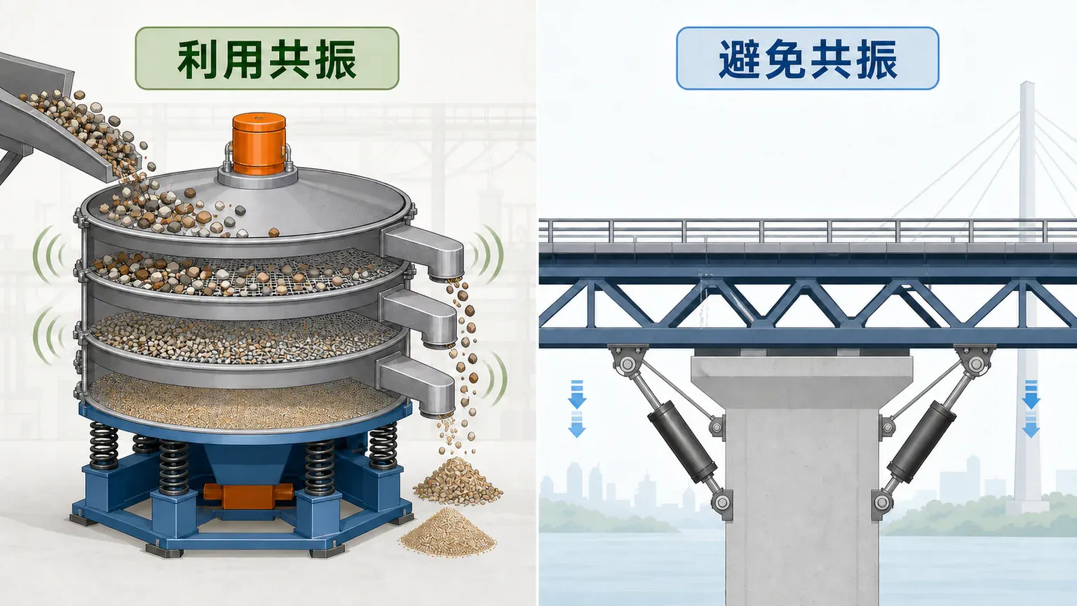 共振筛利用共振,桥梁和机械结构则需要避开危险共振