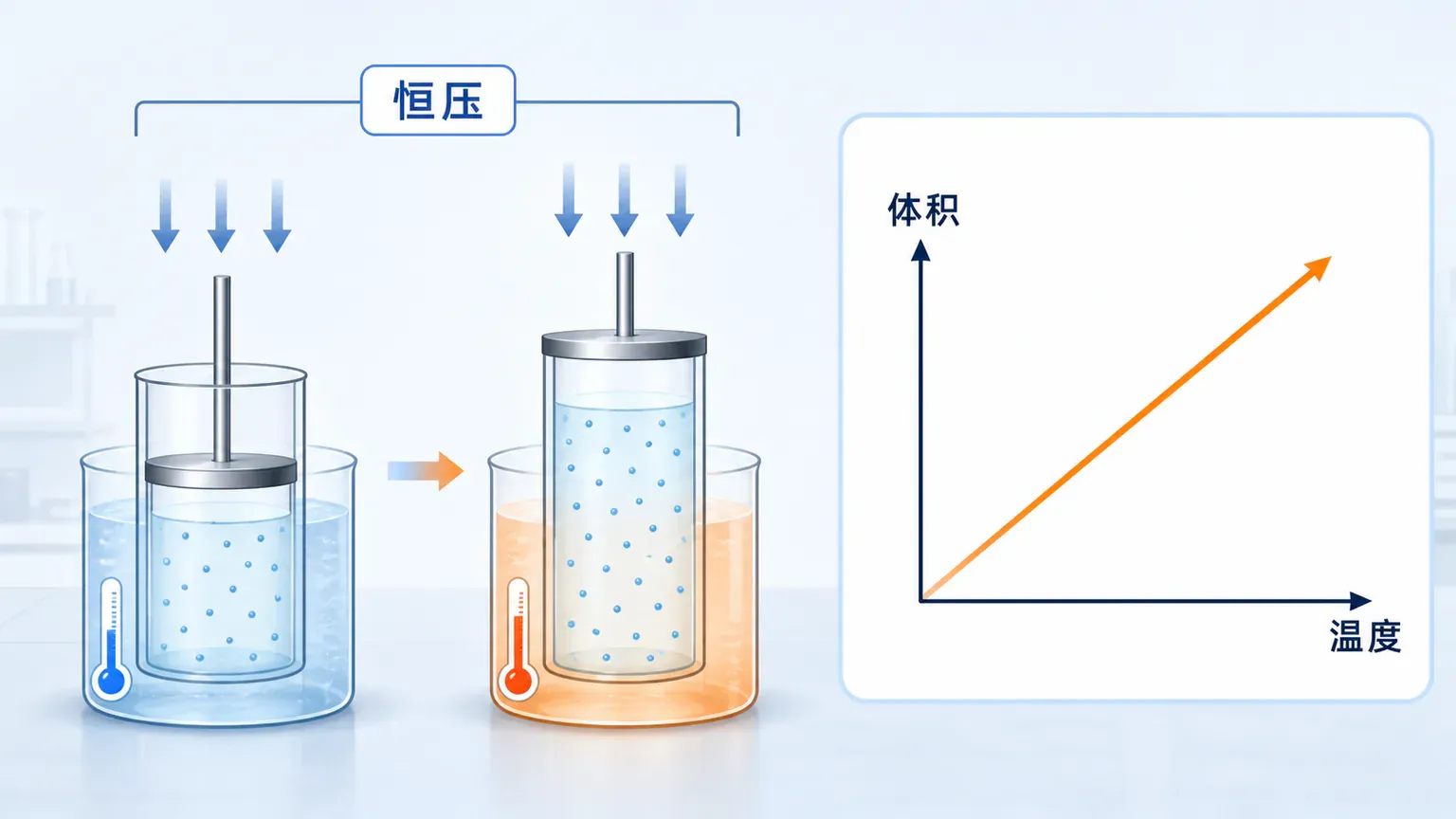 可动活塞中的等压升温与体积变化