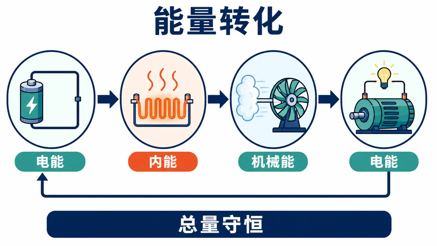从电能、内能到机械能的能量转化链
