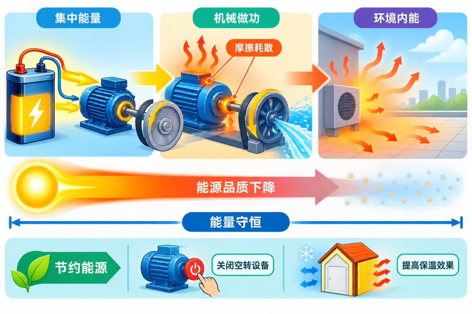 能量由集中可利用形态逐步耗散为环境内能