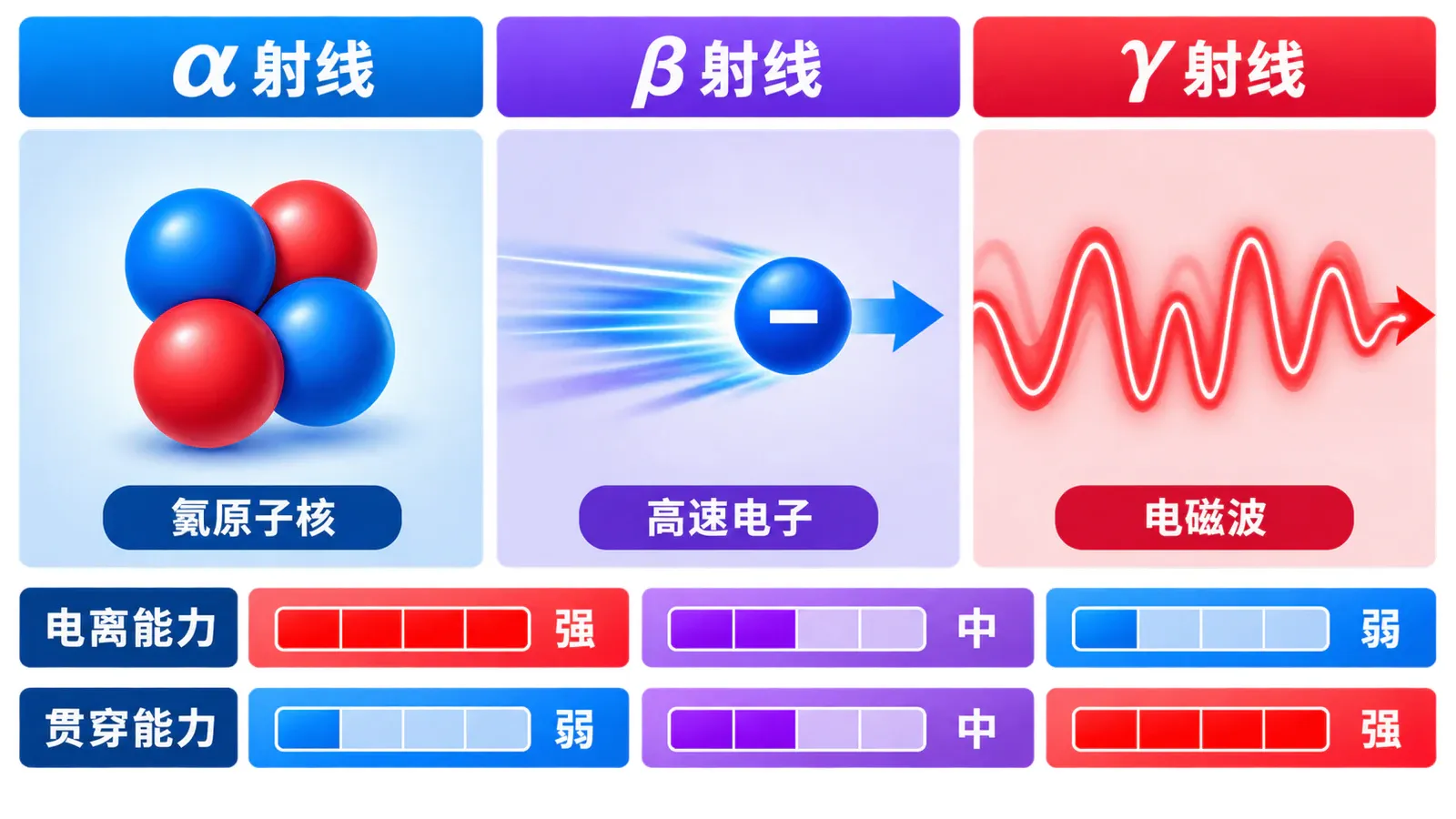 三种放射线的本质、电离能力与贯穿本领