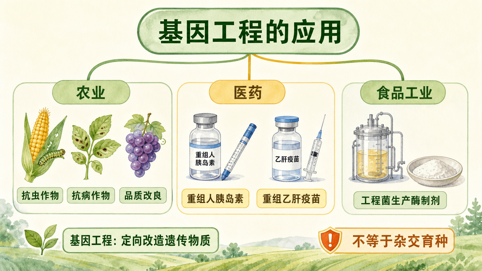 基因工程在农牧业、医药卫生和食品工业中的应用路线图
