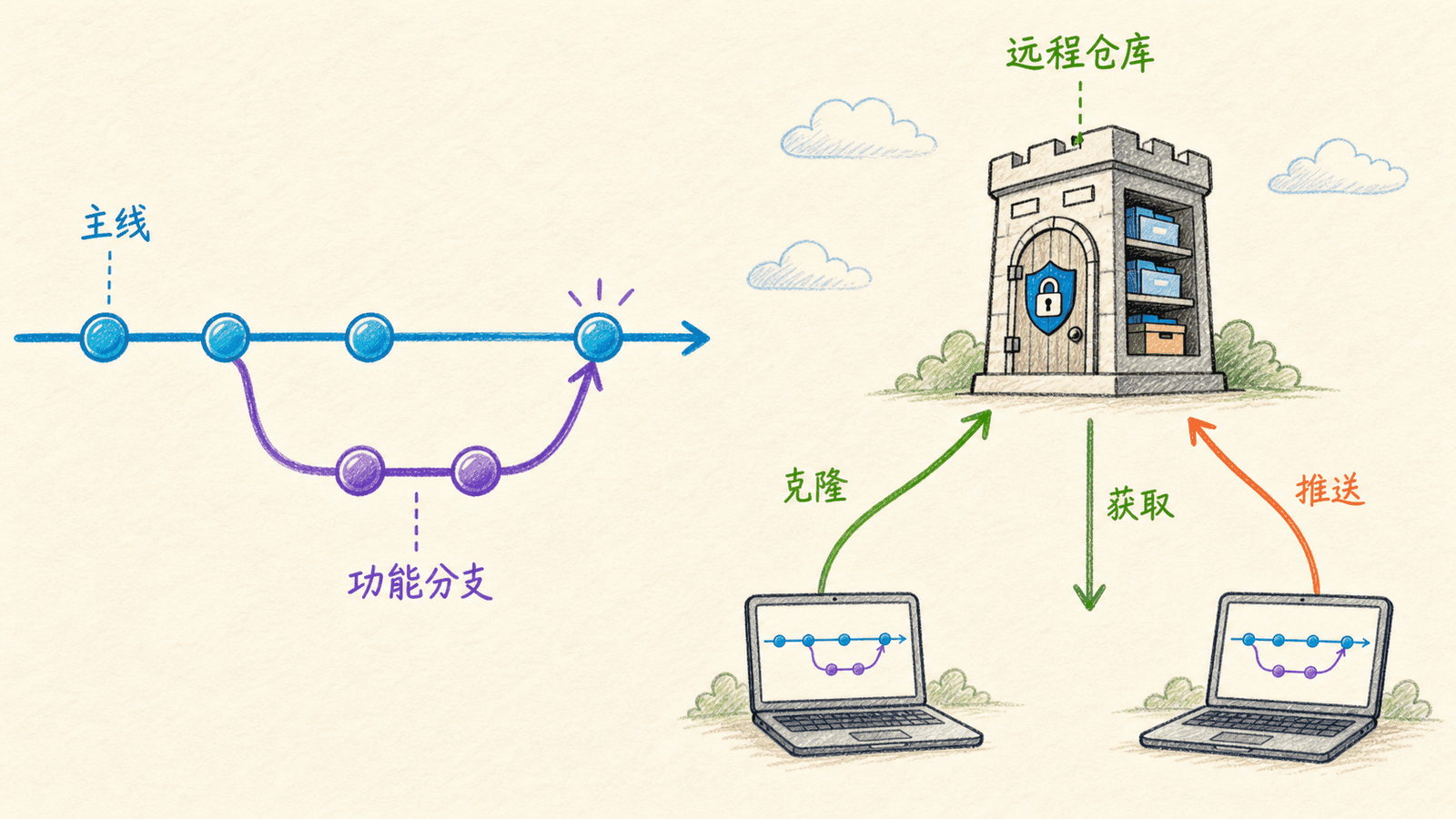 分支从创建到合并并连接远程仓库