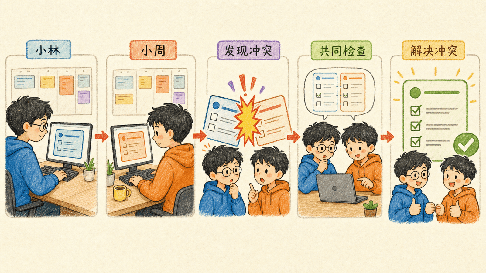 两位成员修改同一行并解决冲突
