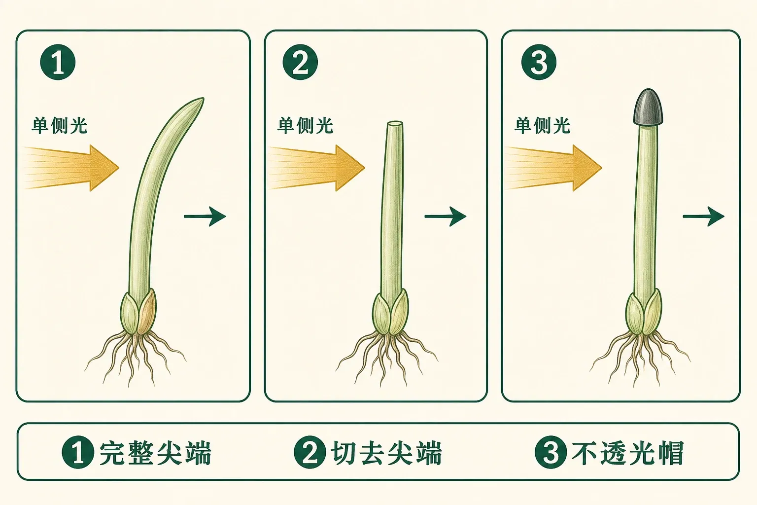 从达尔文实验到温特琼脂块实验:用对照逐步推断胚芽鞘尖端产生并传递生长素
