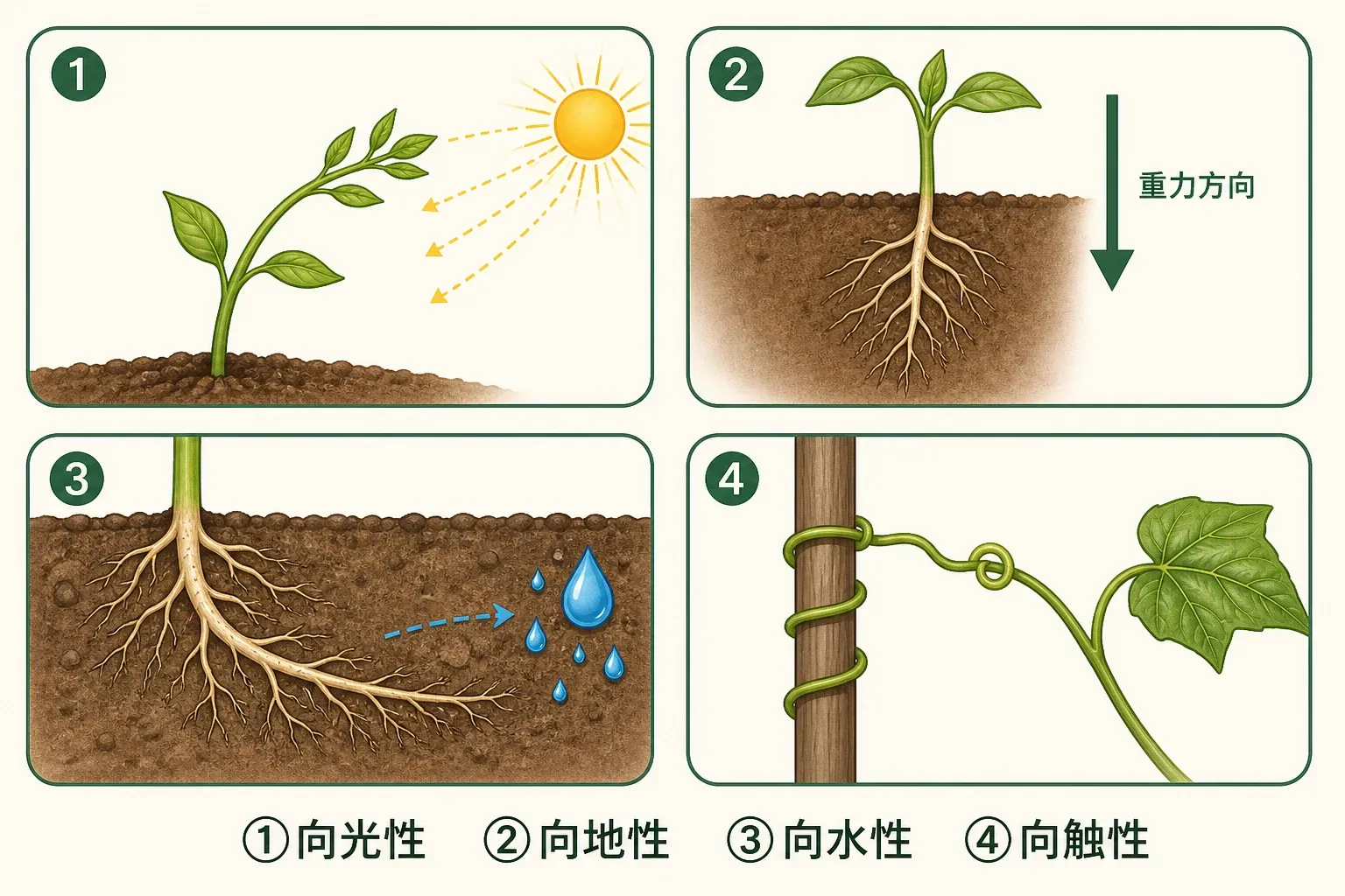 横放幼苗后生长素更多分布在近地侧;茎近地侧伸长更快而向上弯,根近地侧受抑而向下弯
