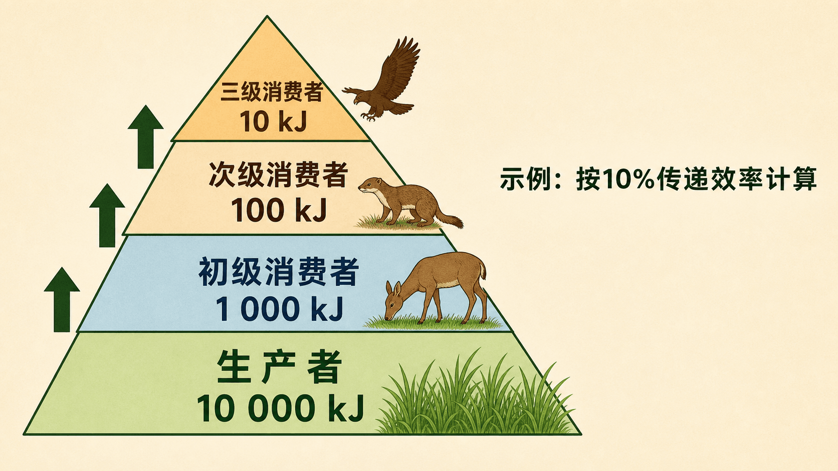 相邻营养级间能量传递效率及逐级递减的示意图