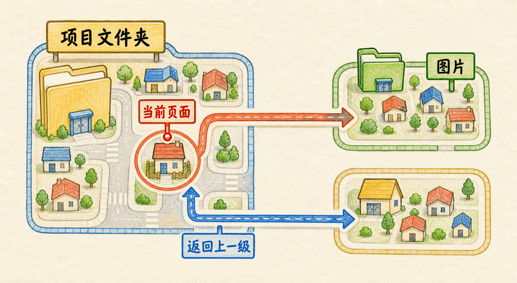 从当前页面出发寻找图片并返回上一级的相对路径示意图