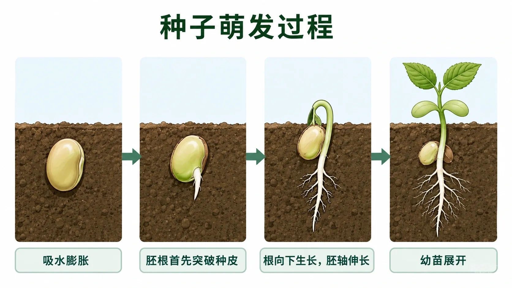 种子萌发形成幼苗的过程图
