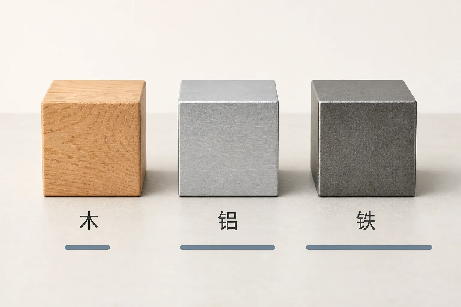 同体积的木、铝、铁材料块