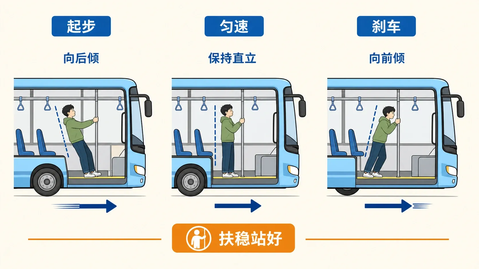 公交车起步、匀速和刹车时的惯性现象