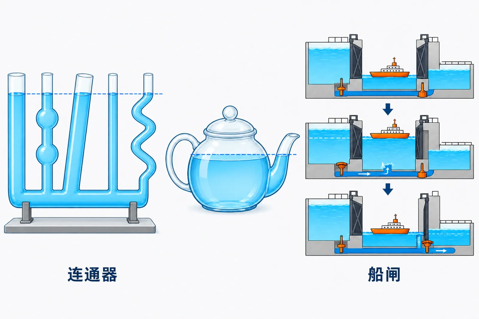 连通器液面规律与船闸应用