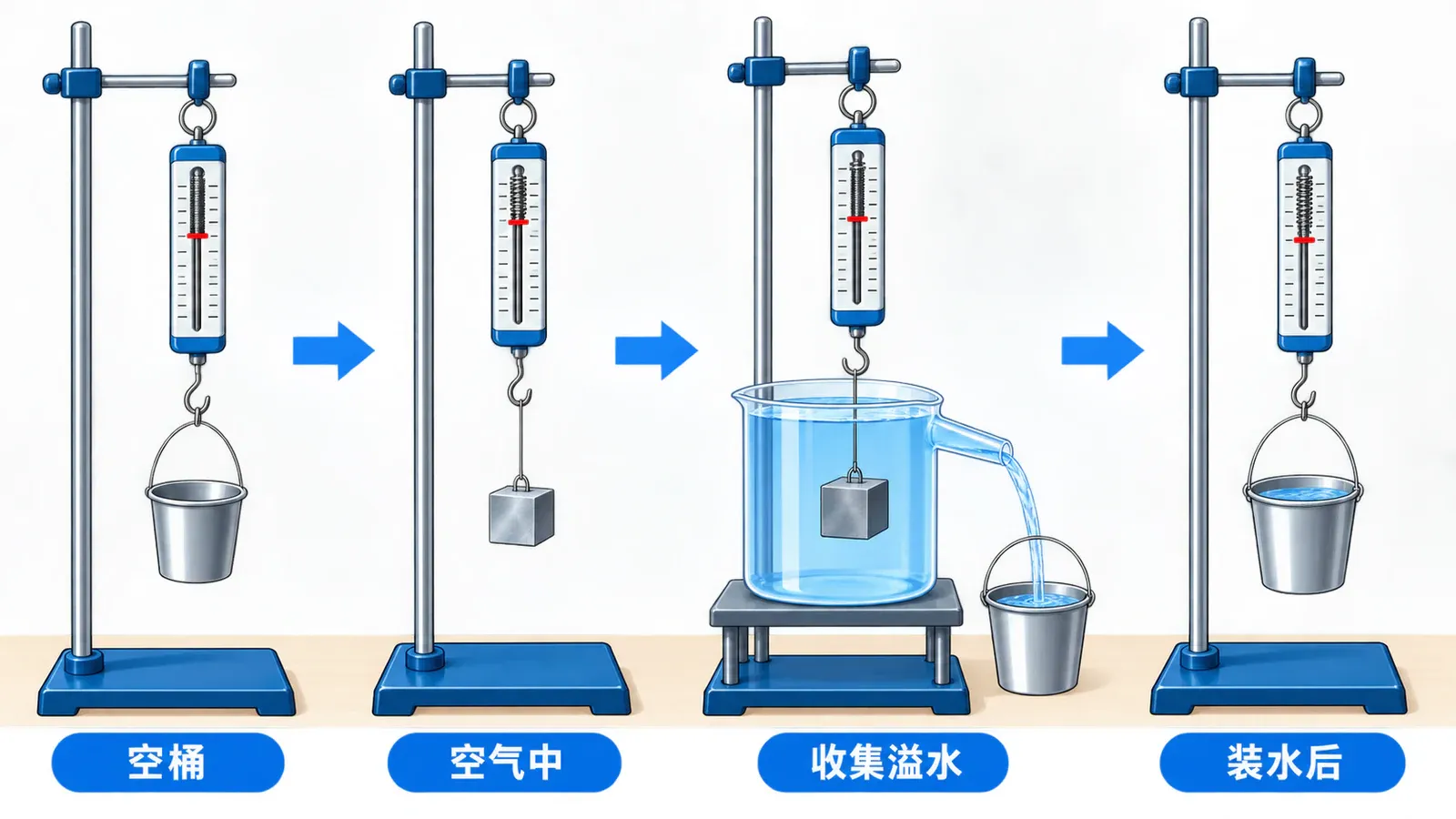 探究浮力与排开液体重力关系的四步实验