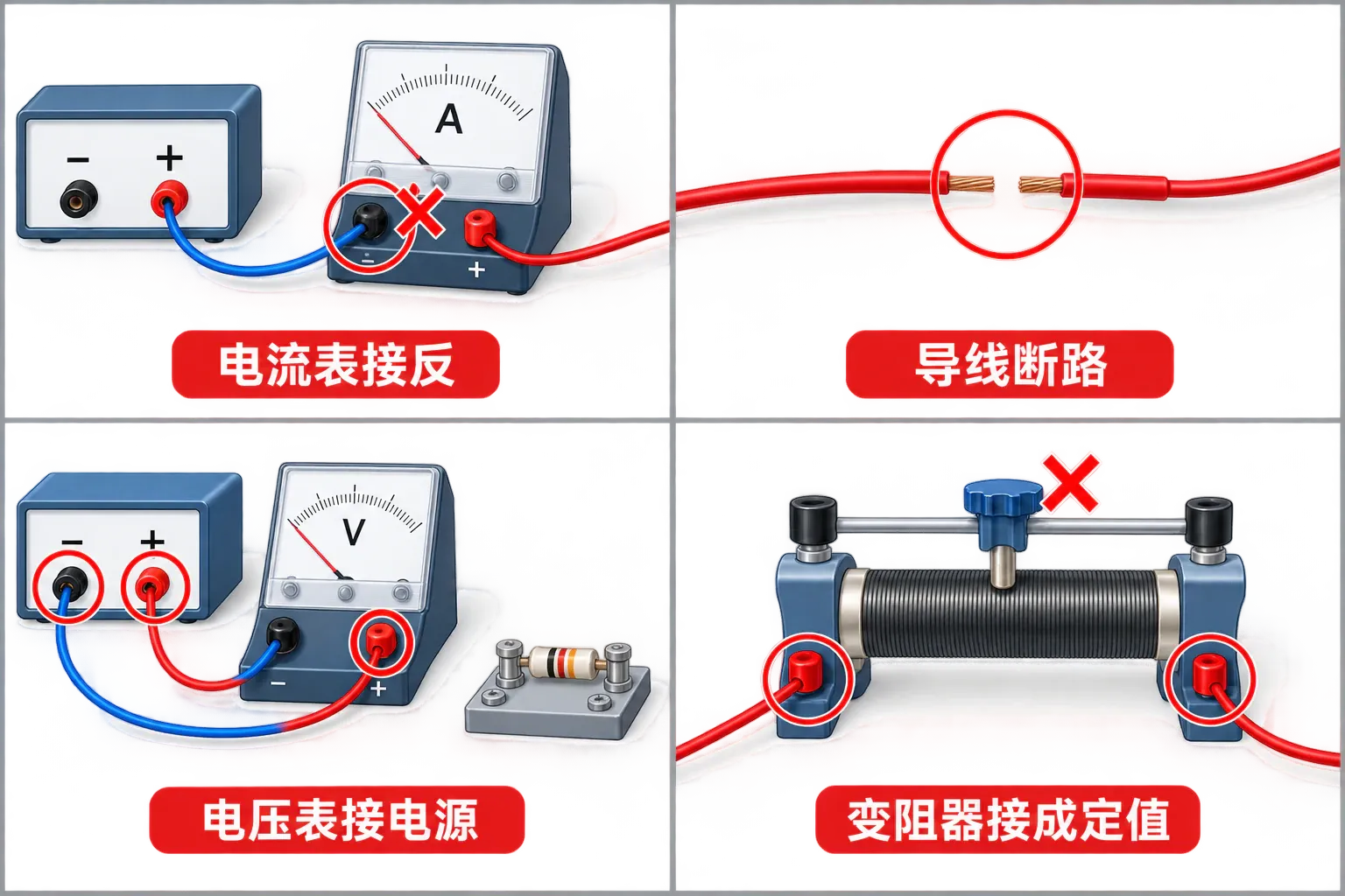 探究实验中的四类典型接线与故障线索