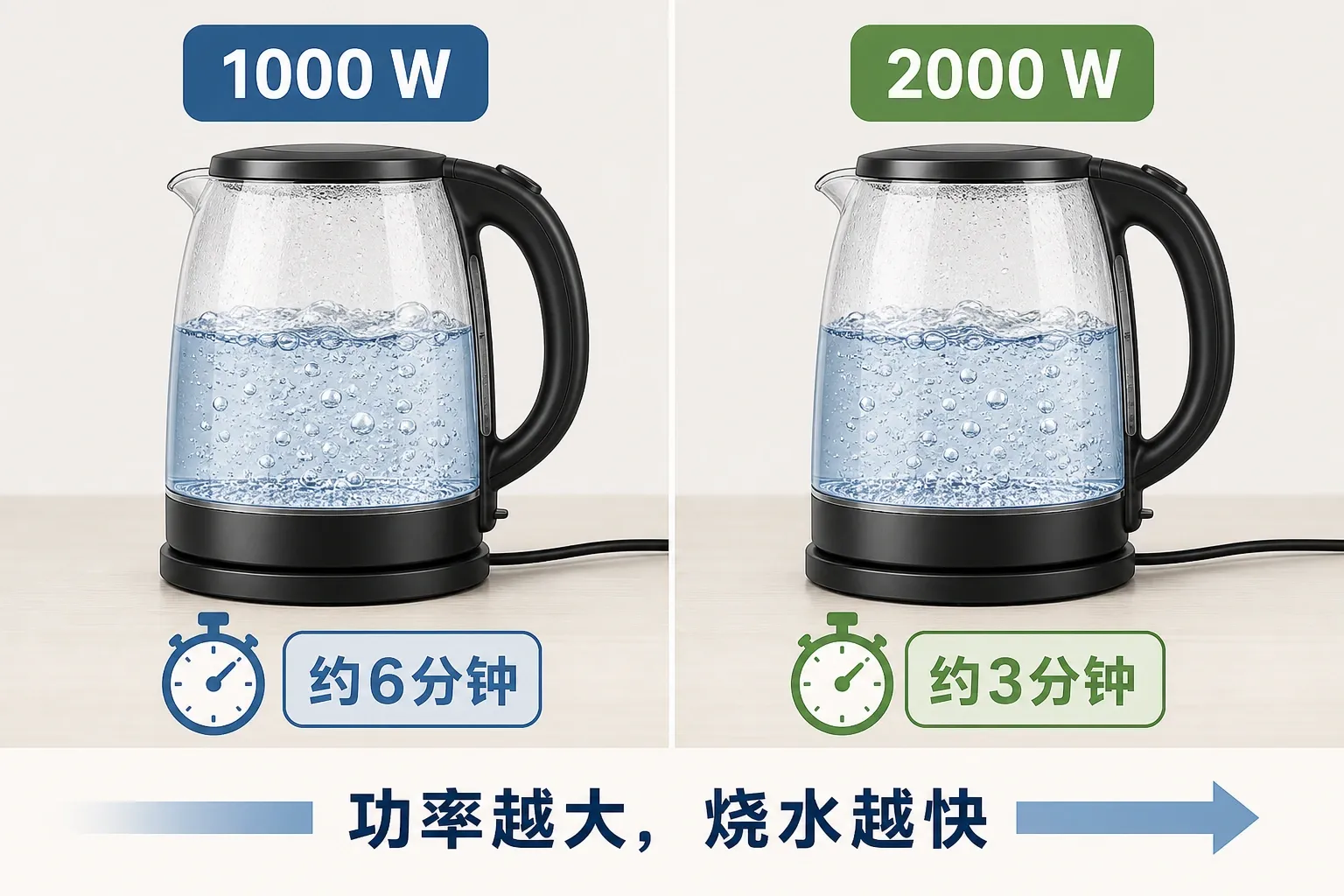 相同水量下不同功率电热水壶的加热快慢