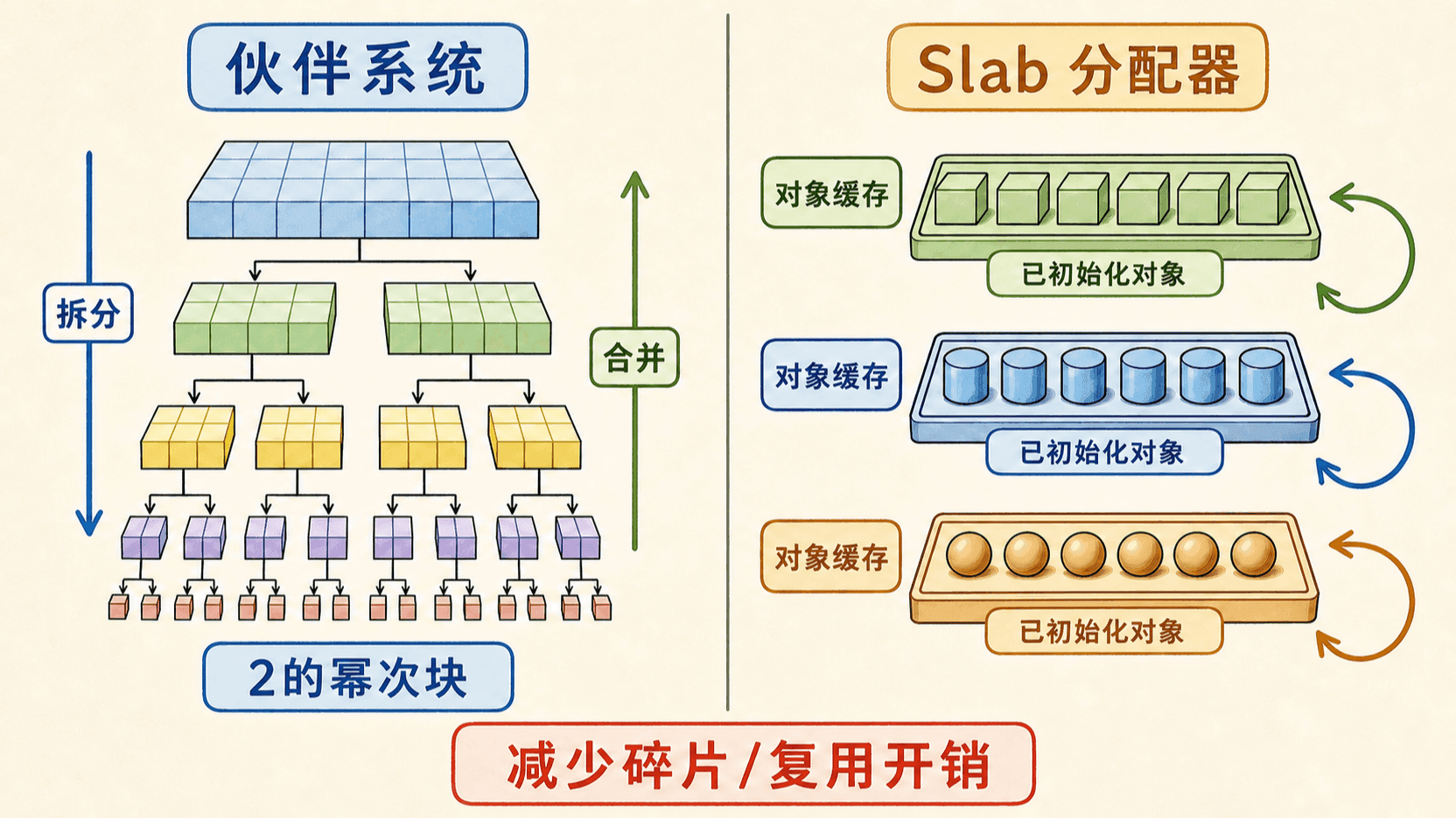 伙伴系统与 Slab 对象分配的分层关系