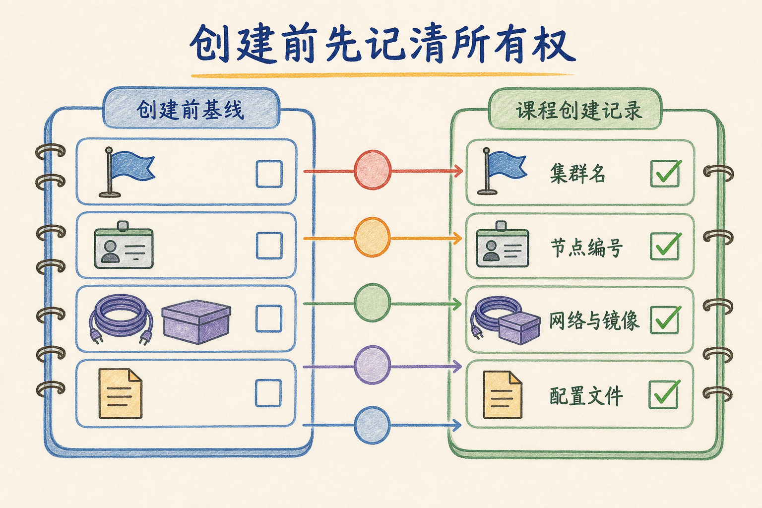 创建 kind 集群前记录节点、网络、镜像和配置归属的所有权台账