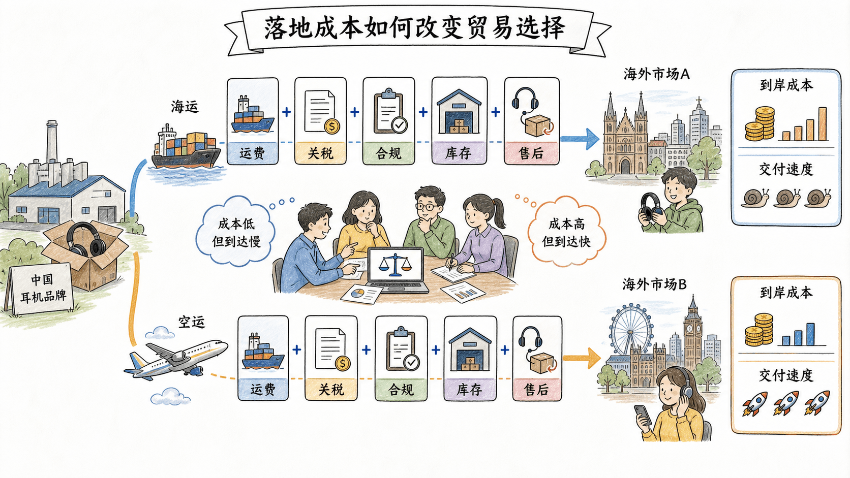 一批耳机从出厂到海外零售的到岸成本决策:运输、合规、履约与结算如何层层叠加