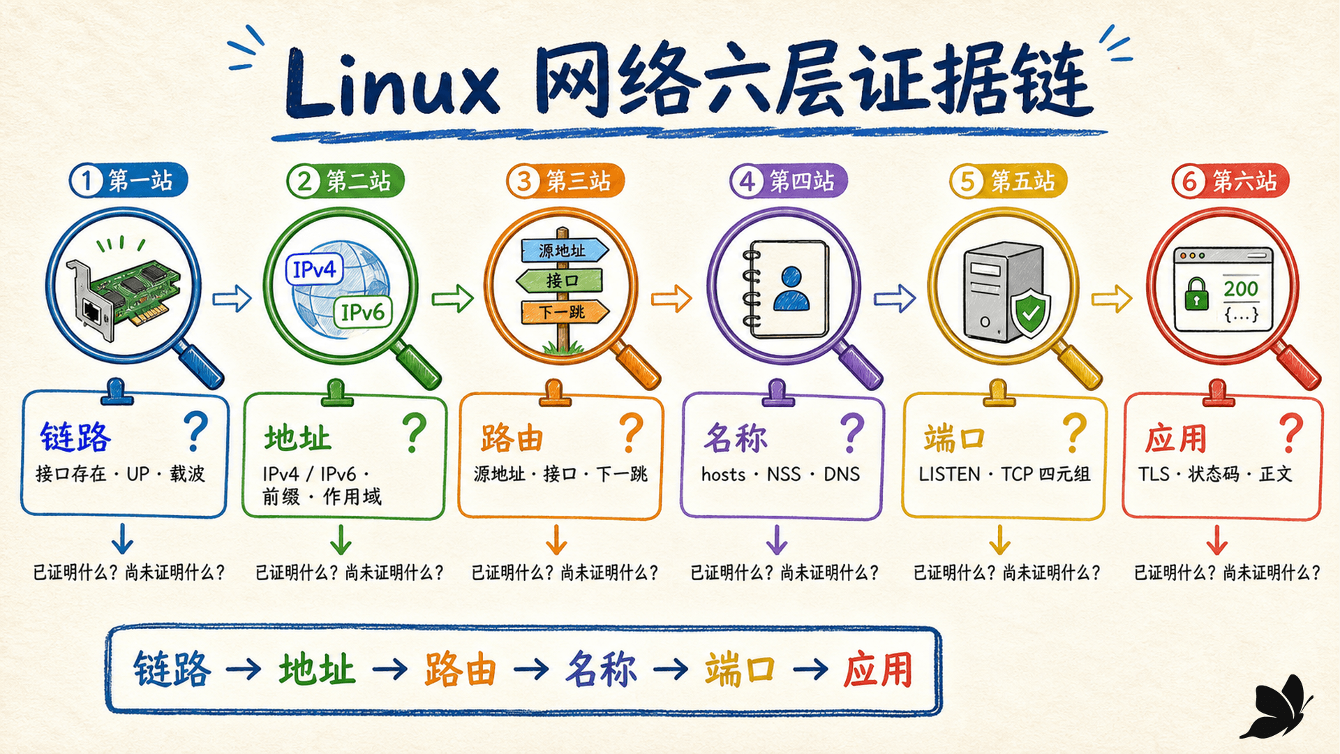 Linux 网络从链路地址到应用响应的六层证据链