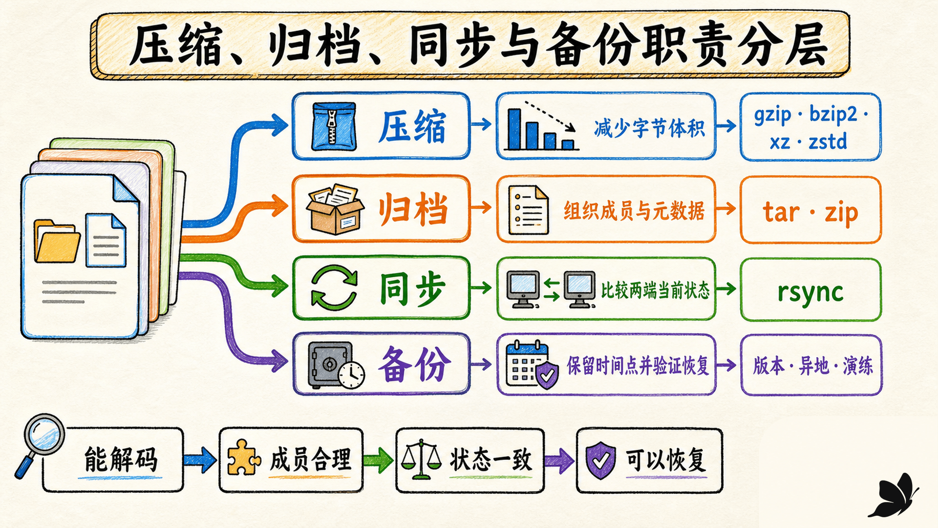 压缩、归档、同步与备份的职责分层