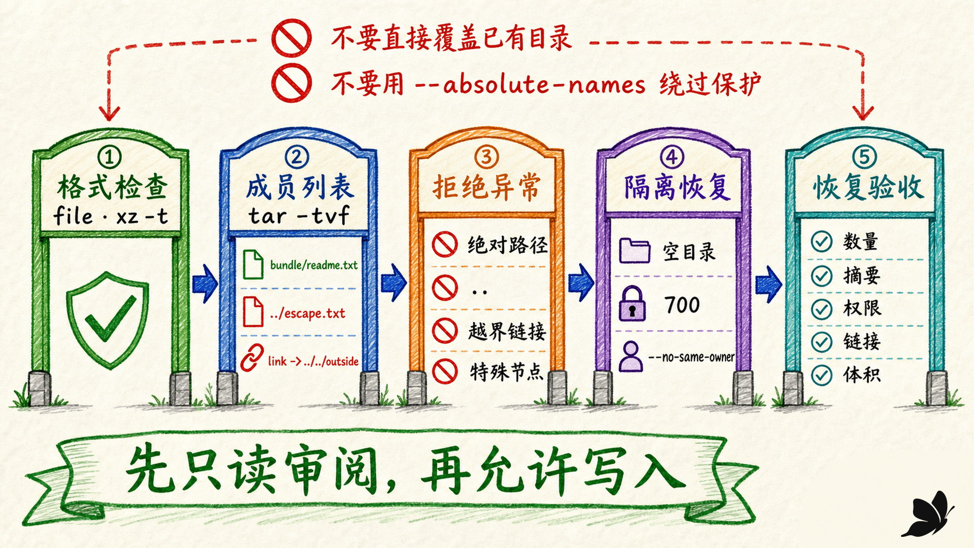 归档成员审阅、路径策略与隔离恢复的安全闸门