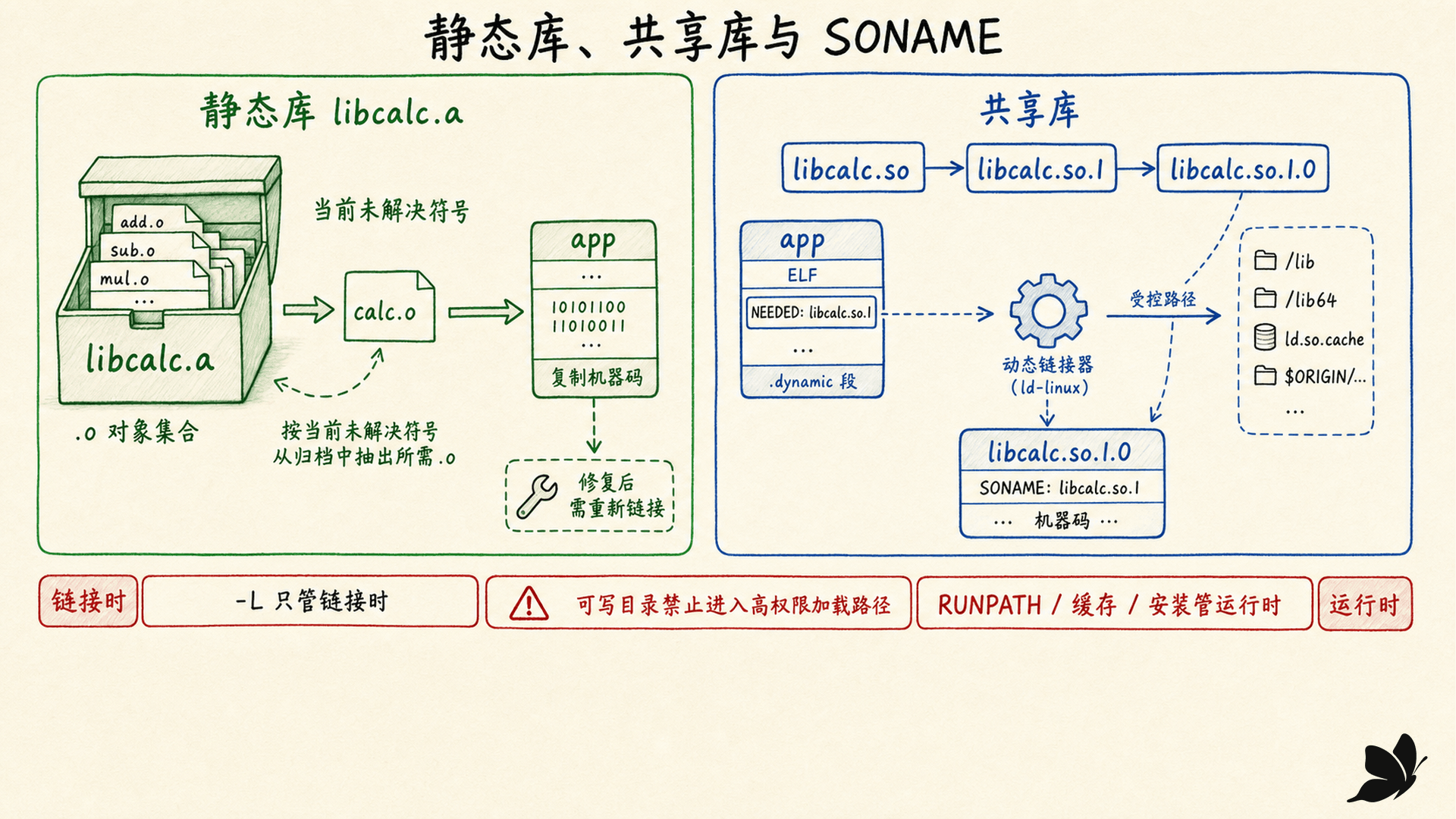 静态归档与共享库的链接方式、SONAME 版本链和更新边界